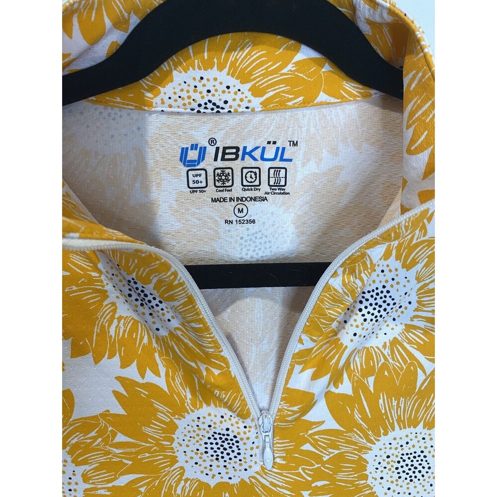 IBKUL Equestrian Orange Floral Top Long Sleeve 1/4 Zip UPF 50+ Light (Si…